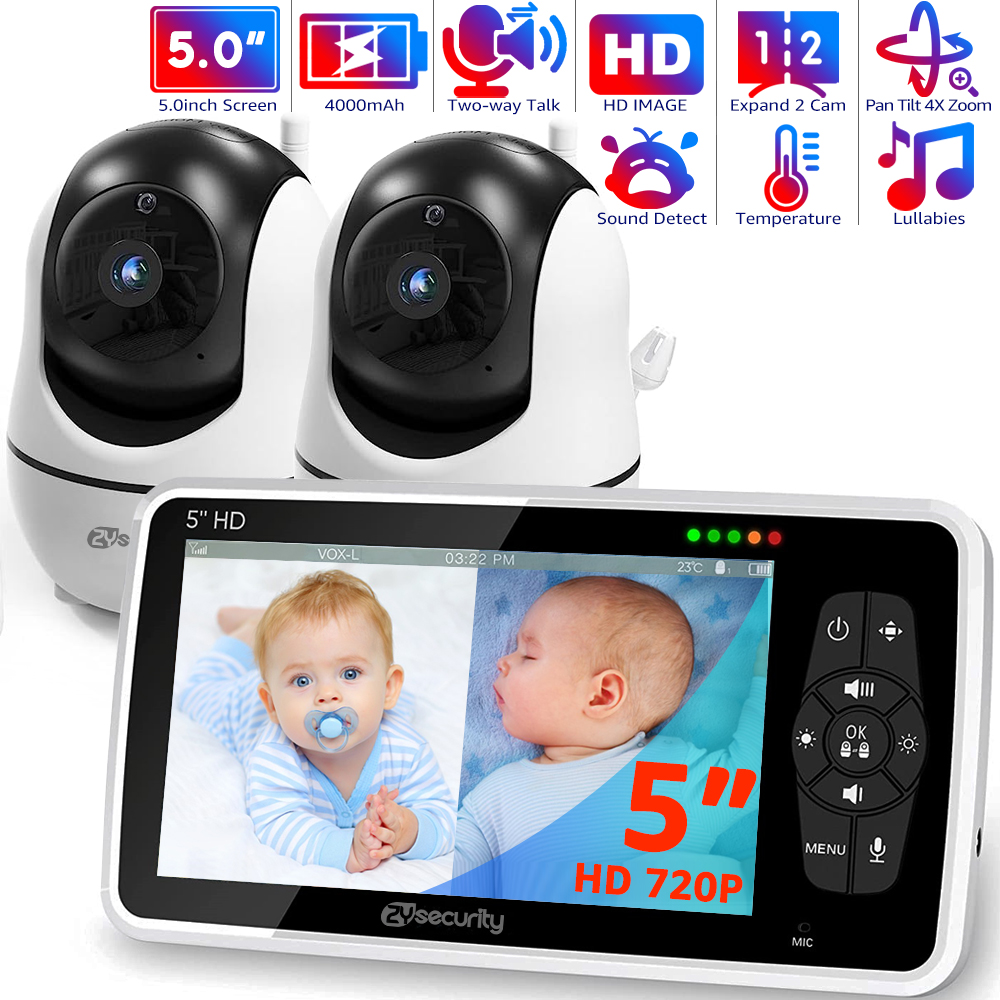 Audio Detect Music - 5''Video Baby Monitor with 2 Cameras,