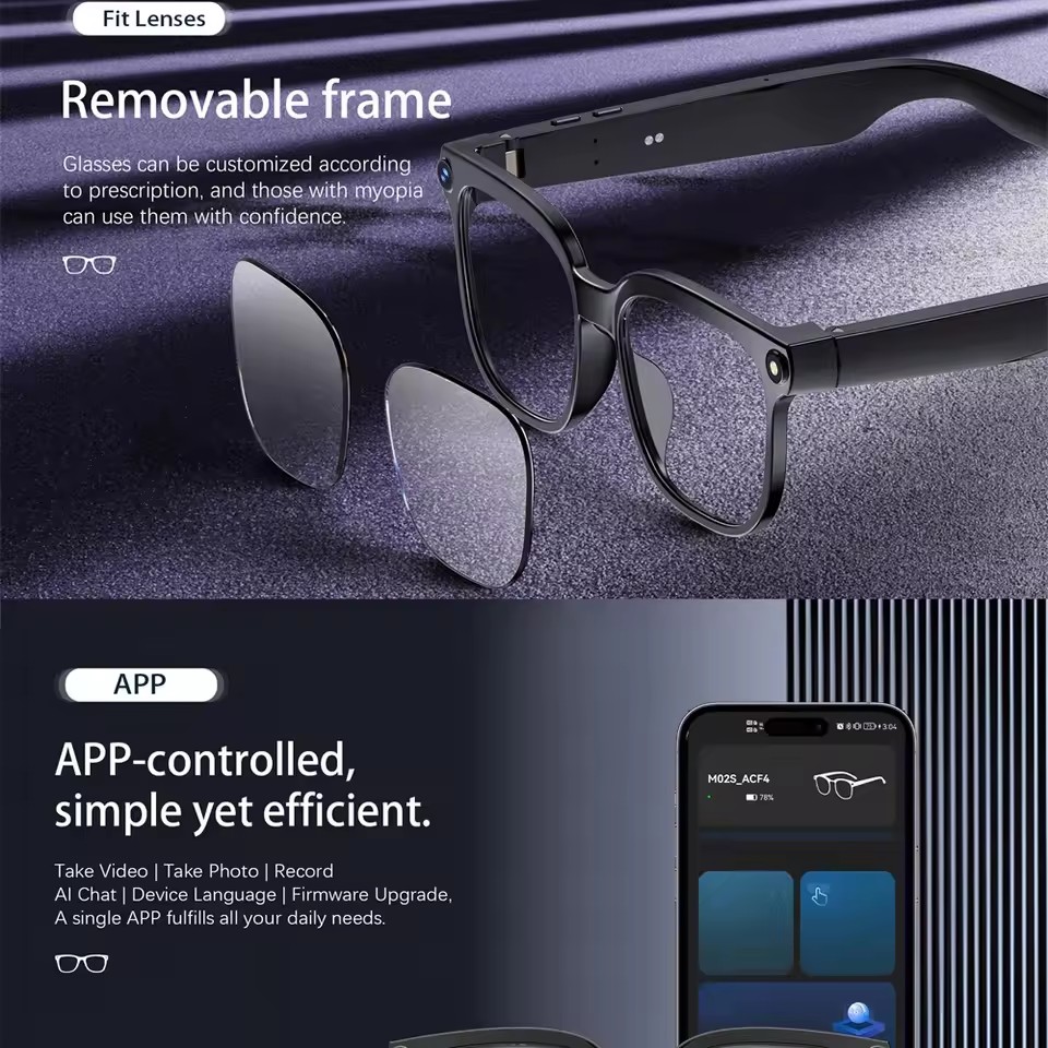 M02S AI Smart Glasses 8MP Came - огляд і ціна Audio Music To Video Ai