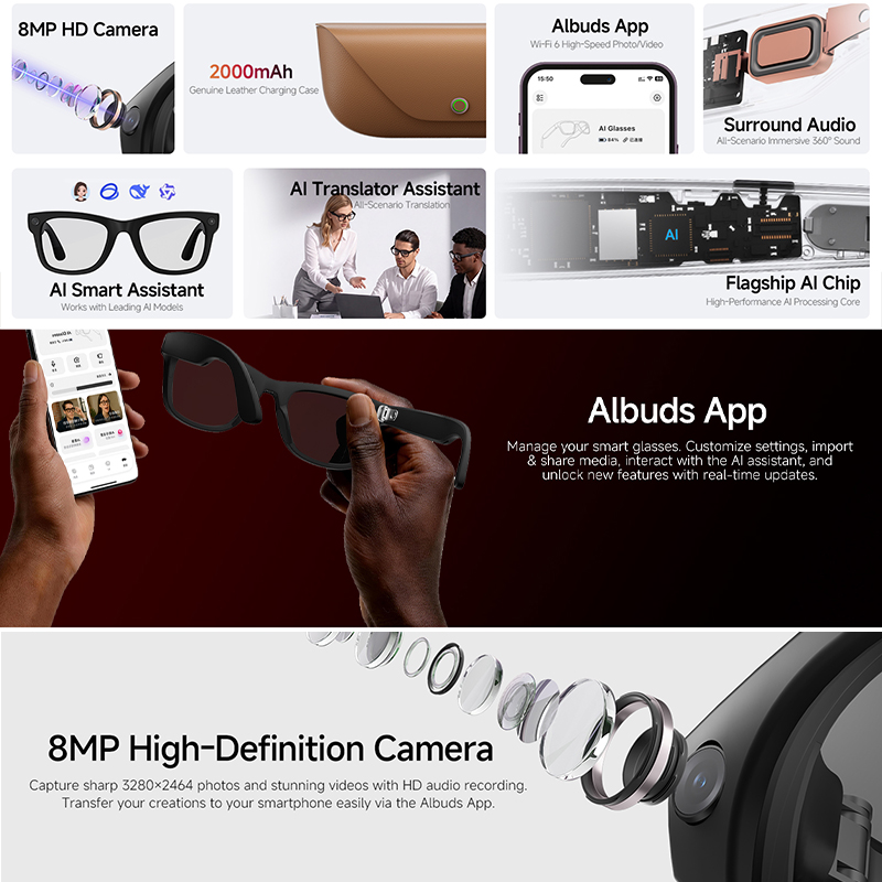 2026 New AI Smart Glasses 8MP  - огляд і ціна Audio Music To Video Ai